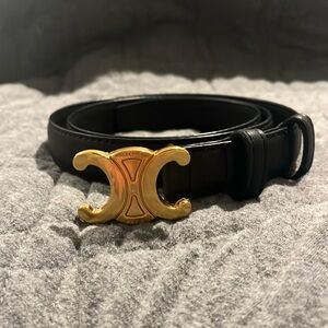 Leather belt with gold buckle
